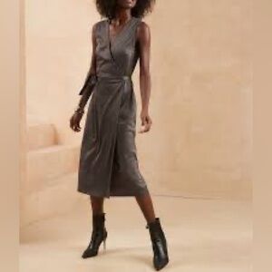 Banana Republic Vegan Suede Wrap Dress - Small - Dark Gray